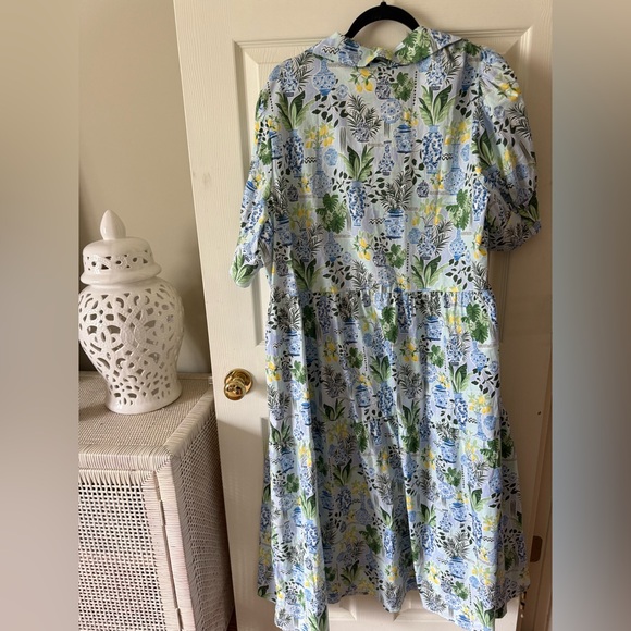 Crown & Ivy Floral Long Sleeve Dress - Blue, Green, Yellow - Picture 3 of 4